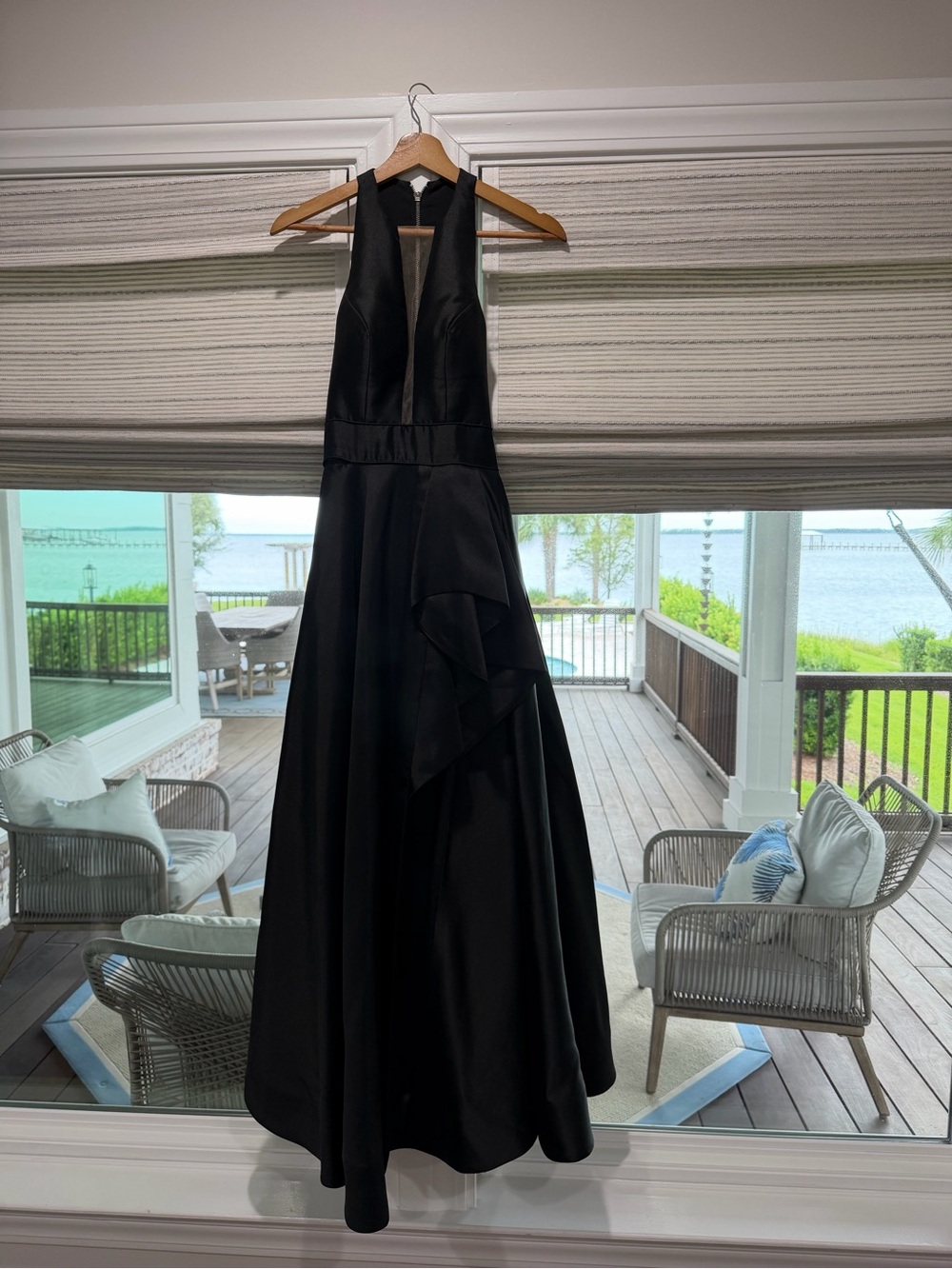 Sherri Hill Black Halter Satin Prom Gown